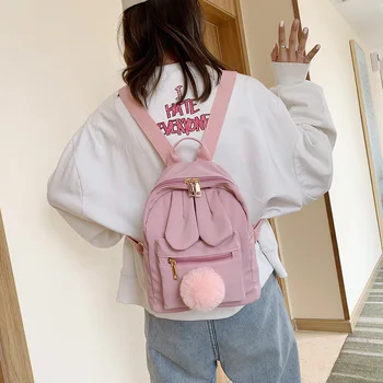 

Cute Rabbit Ears Lovely Backpack Rucksack Teenager girls school bag Kawaii mini shoulders bag cuddly Pompom
