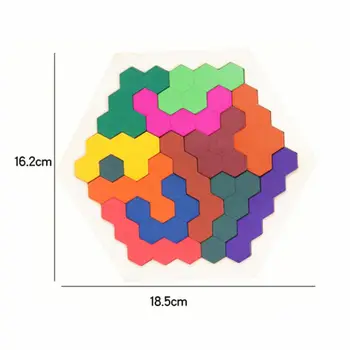 

Wooden Wooden Puzzles Brain Teasers Toy for Kids Adults, 14 Pcs Colorful Hexagon Fun Geometry Logic Tangrams Puzzle Table IQ for