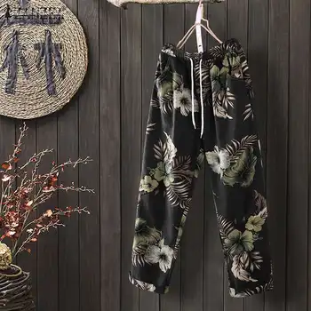 

Women's Pants ZANZEA Office Lady Long Trousers 2020 Vintage Floral Printed Pants Female Casual Cotton Linen Pantalon Plus Size