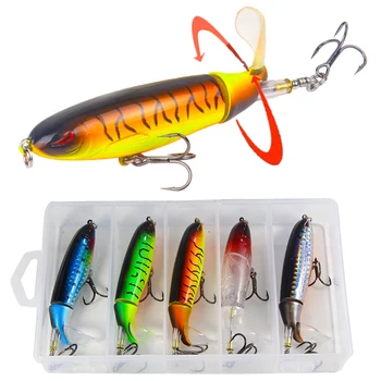 

5pcs 10cm 13.2g Whopper Popper Topwater Fishing Lure Artificial Bait Hard Plopper Soft Rotating Tail Fishing Tackle Geer