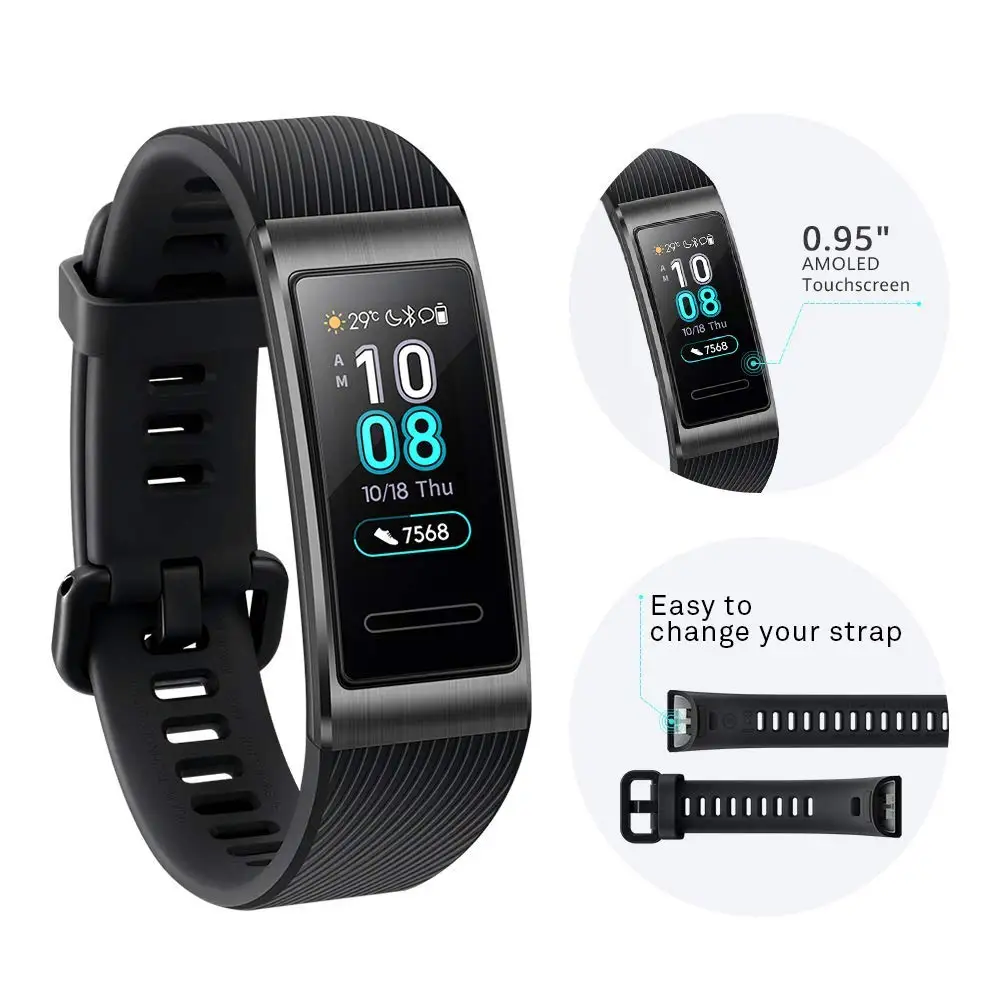 HUAWEI Band 3 Pro Smart Band все-в-одном фитнес-трекер активности, водонепроницаемость 5 АТМ, пульсометр, встроенный gps