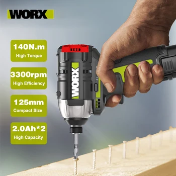 Online WORX WU132 Brushless Motor 140N.m Cordless Impact Screwdriver 12V Battery Electric Impact Drill