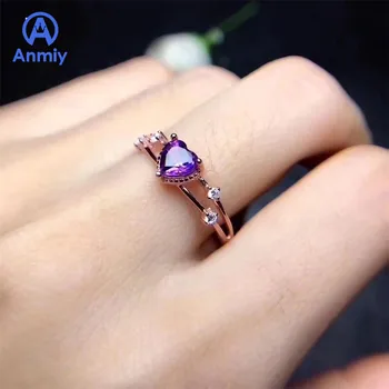 

Anmiy New 14k Rose Gold Purple Crystal Heart-shaped Ring Bracelet Jewelry