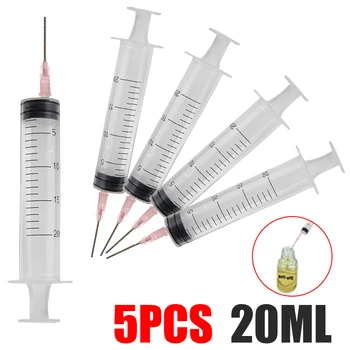 

5Pcs 20ml Syringe Injector with Needles Liquid Vaporizer Spraying Rubber Pistons Measuring Syringe Tools