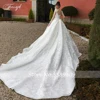 Customized Luxury Long Sleeve Flower Lace Vintage Wedding Dresses Elegant Scoop Neck Applique Beades Cathedral Train Bridal Gown 2