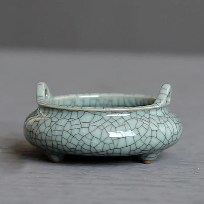 Bruciatore Incenso In Ceramica Celadon Stile Zen - Con Leone E Motivi
