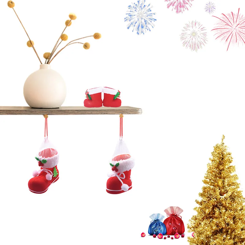 Год рождественский подарок Xmas дерево кулон Санта Клаус Флокирование сапоги держатель ручки украшения Конфеты Подарочная коробка товары для дома деко