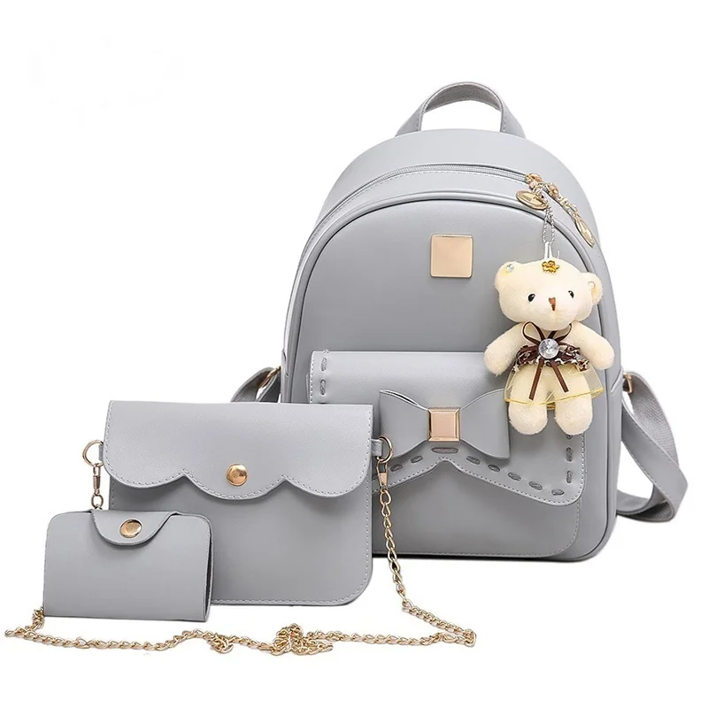 Women Backpack Shoulder-Bag Girls Bear Fashion Teenage for Student Pendant New 3sets