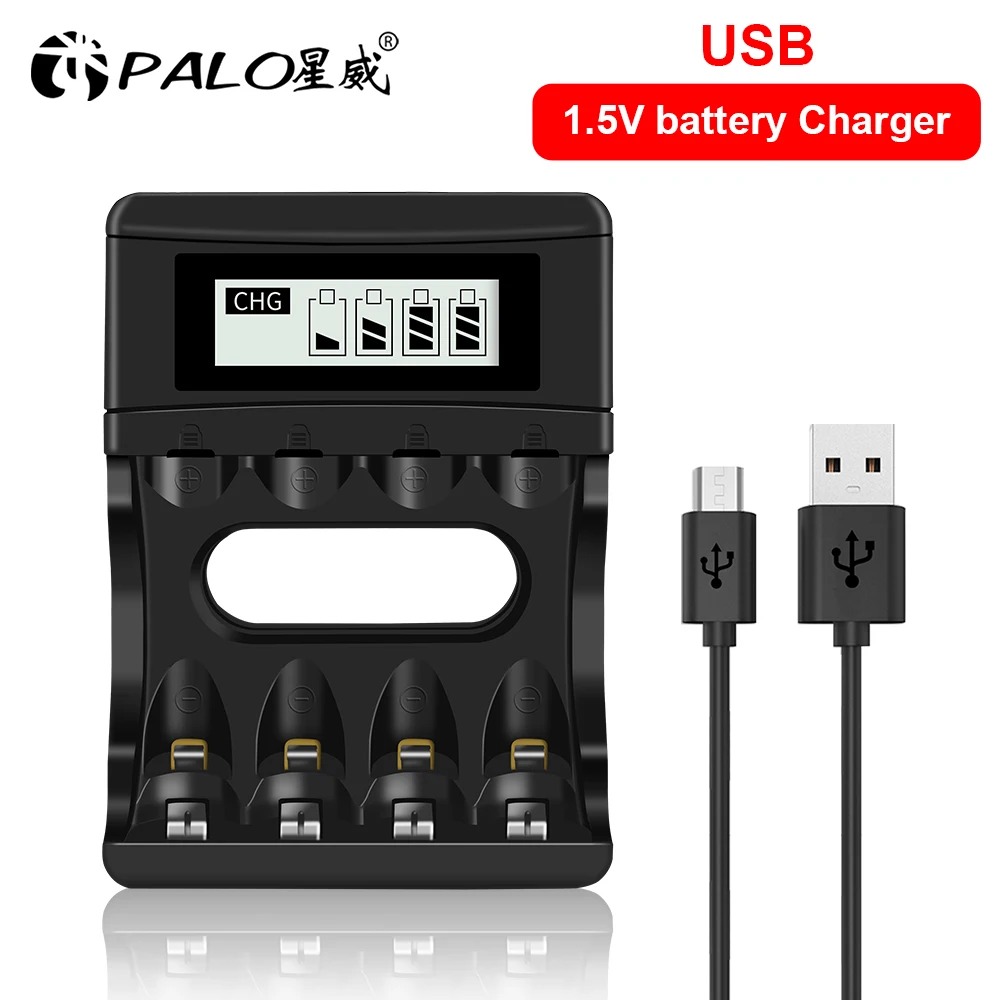 

PALO 4 slots 1.5V Li-ion AA AAA Rechargeable Lithium Li-ion Battery charger for 1.5v Li-ion AA AAA battery with LCD display