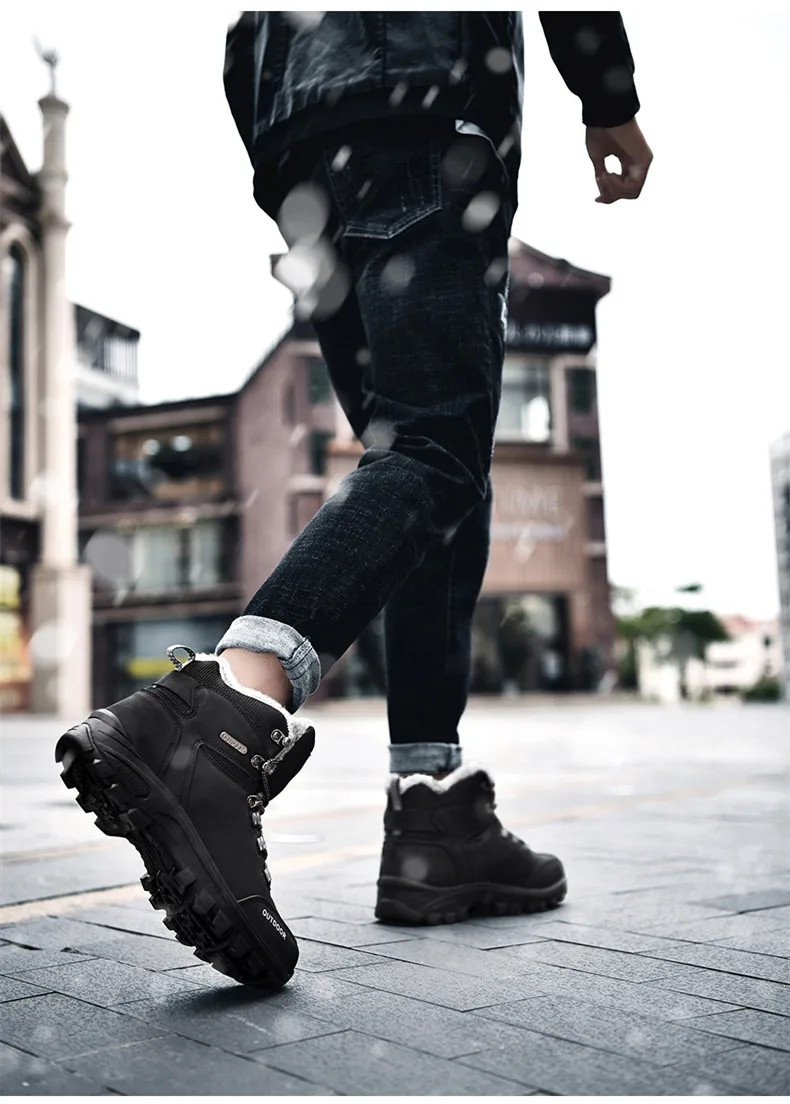 New Men Boots Winter With Fur Warm Snow Boots Men Winter Boots Work Shoes Men Footwear Fashion Rubber Ankle Shoes