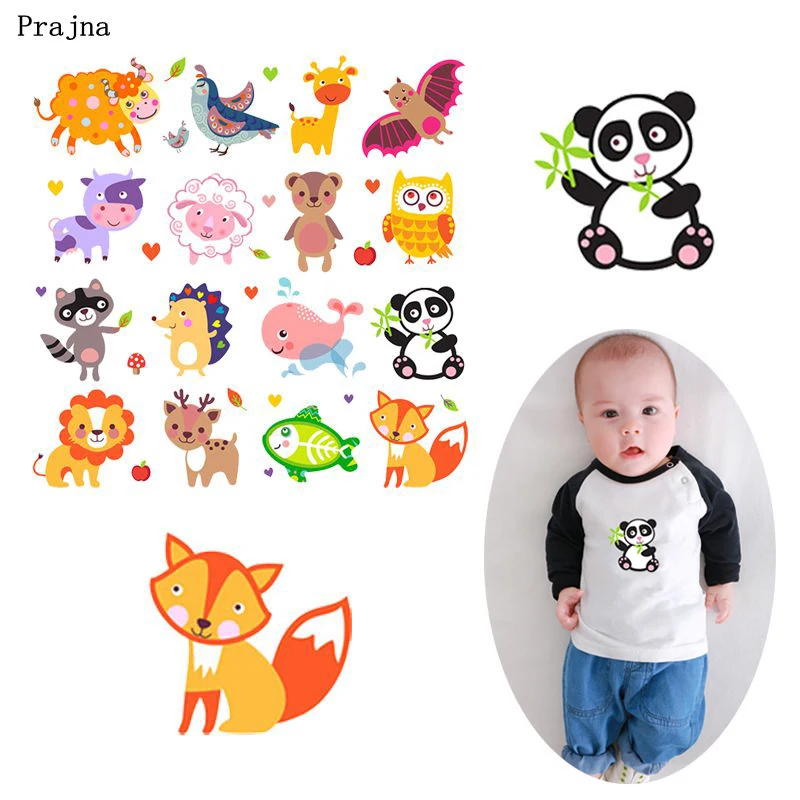 

Prajna Cartoon Animals Panda Owl Patches Heat Transfer Fox Lions Iron-On Transfers Thermal Stickers On Clothes For Kids T-shirts