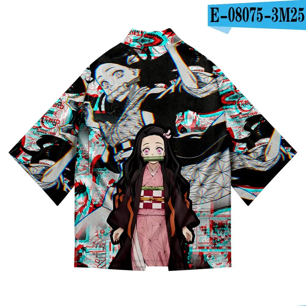 Рубашка-кимоно с принтом демона, с героями мультфильма, Повседневный Кардиган, уличная одежда, Harajuku, японская мода, куртка с лезвием, азиатская одежда - Цвет: Серый