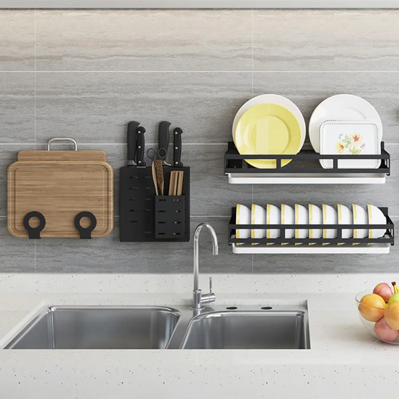 Free Of Punch Kitchen Shelving Wall Hanging Knife Rack Cutting Board Dishes Seasoning Black Storage Rack Free Of Punch Kitchen Shelving Wall Hanging Knife Rack Cutting Board Dishes Seasoning Black Storage Rack