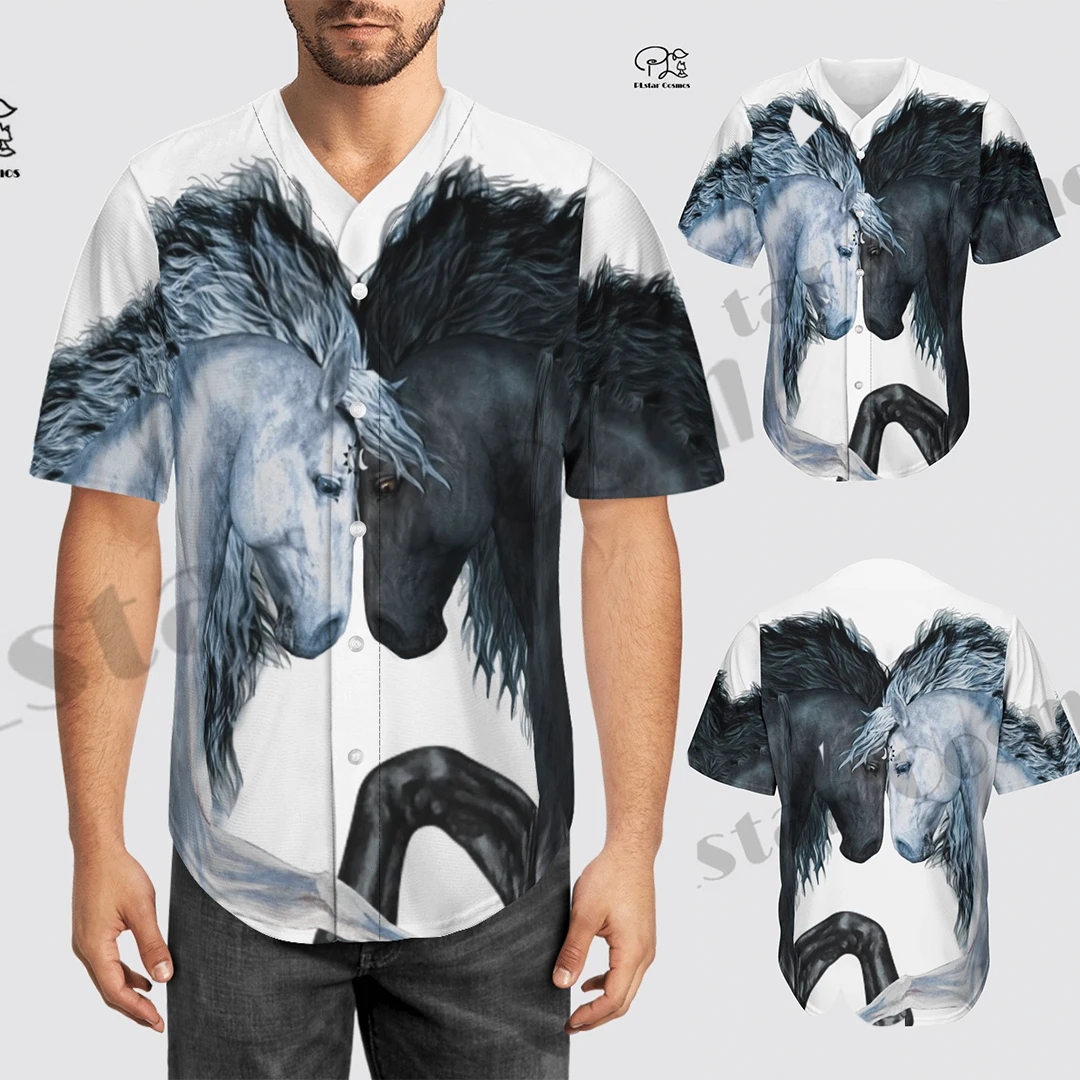 PLstar Cosmos Newest 3Dprinted Baseball Jersey Shirt Horse Animal Casual Unique Unisex Harajuku Funny Sport Streewear Style-1