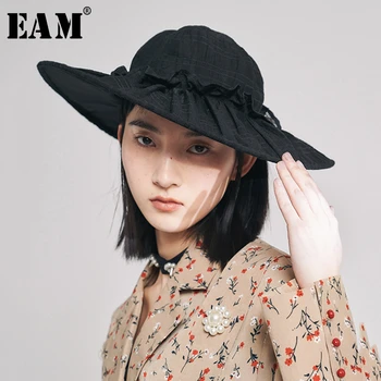 

[EAM] Women Ruffles Split Joint Fishermen Hat New Round Dome Temperament Fashion Tide All-match Spring Autumn 2020 1T071
