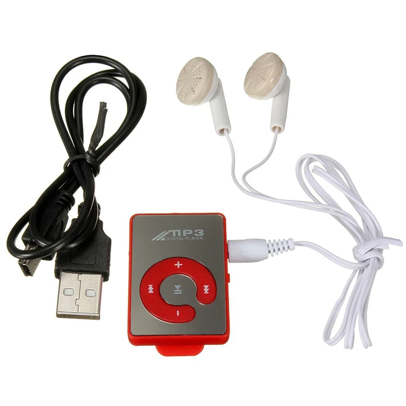Мини музыкальный mp3-плеер с usb-кабелем с наушниками красный
