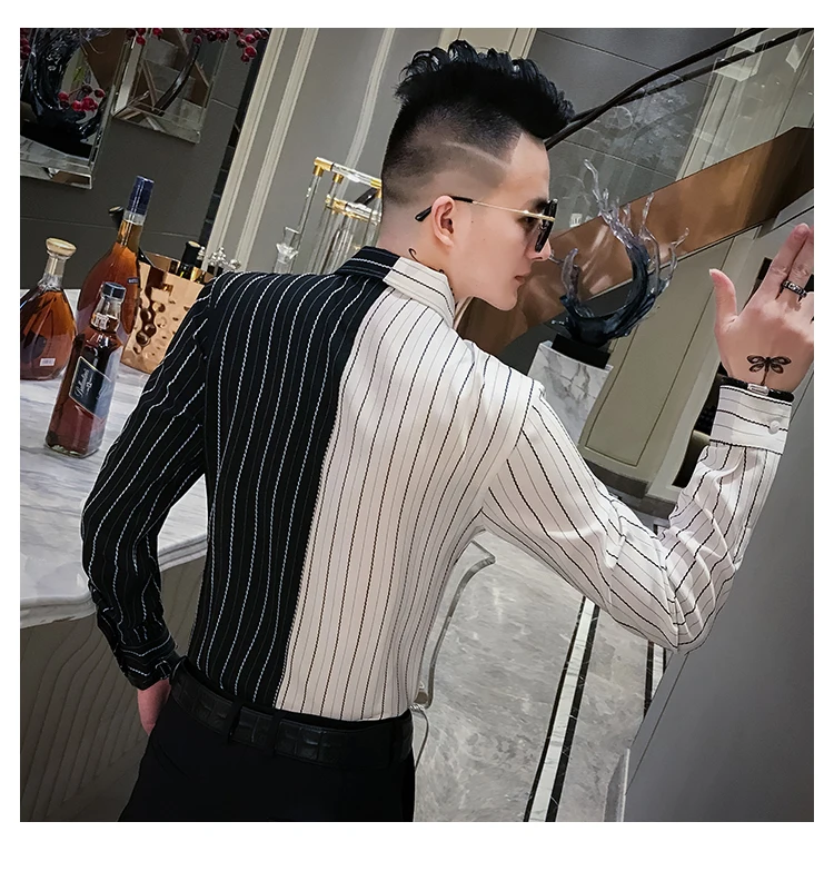 Последние модные мужские рубашки полосатая футболка Sociais Slim Fit Club наряды мужские дизайнерские рубашки повседневные Camisa De Hombre Elegante