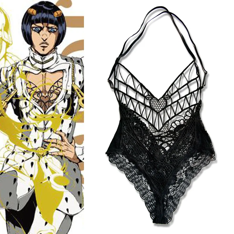 JoJo's Bizarre Adventure Golden Wind Bruno Bucciarati Cosplay Costume Sexy Hollow Lingerie Lace Top Inner Jumpsuits Bodysuit - Цвет: 1