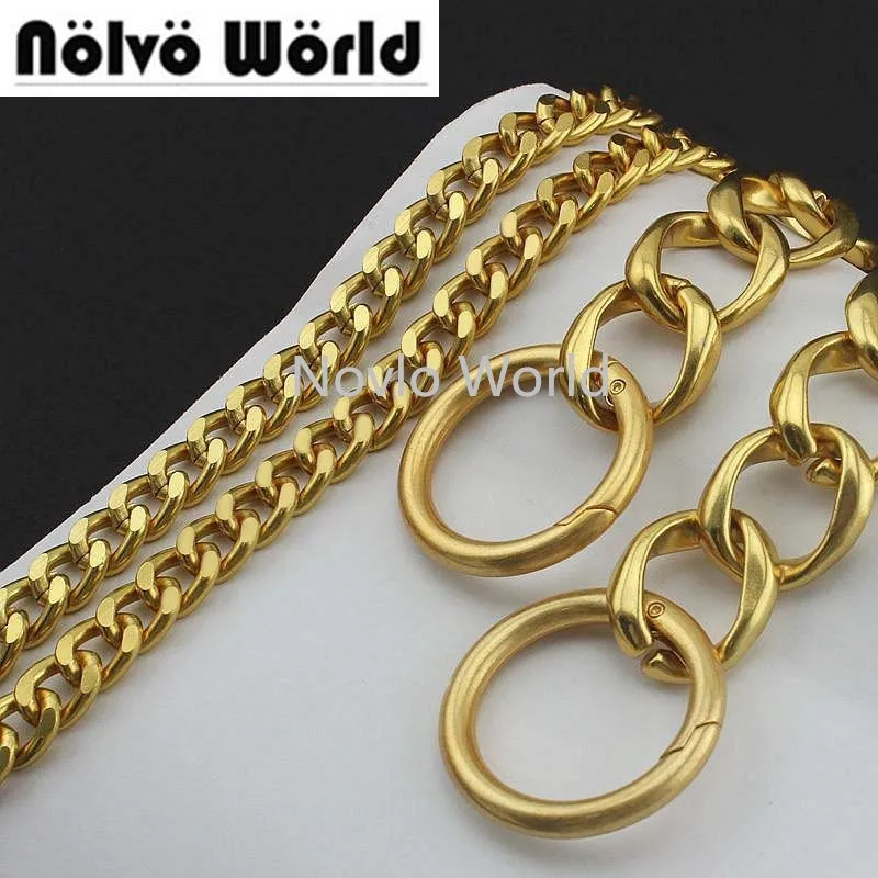 

1-5-10 pieces,11mm alumium chain plus 24mm big alloy rings with spring gate ring for new bags purse satin gold chain