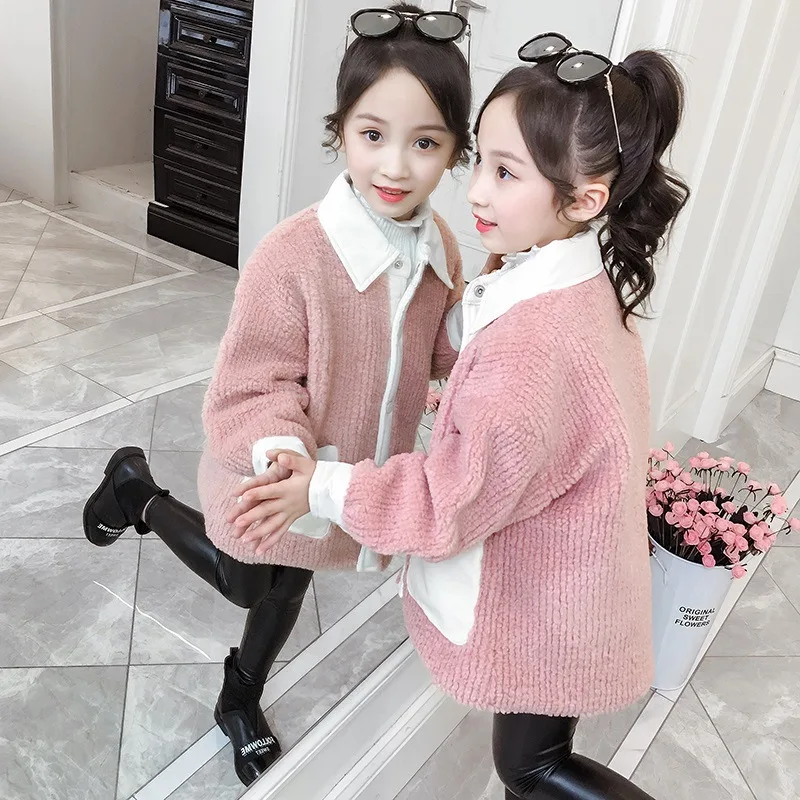 

2020 Autumn New Style Children Wool Sweater Coat Korean-style Girls Warm Western Style Coat Big Boy Tops Winter Style