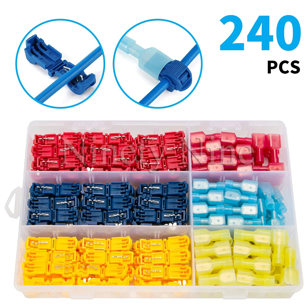 240Pcs With box Т-образные соединители проводов, самоочищающиеся быстроразъемные электрические проволочные клеммы, изолированные быстроразъемные ЛОПАТОЧНЫЕ клеммы - Цвет: 240Pcs With box