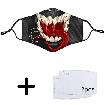 

Venom Edward Movie Superhero Anti-Dust Face Mouth Mask PM2.5 Filter 2 pcs Breathable Washable Reusable 3D Printed Face Masks