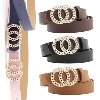 

2020 spring and summer new ladies belt personality double buckle wild fashion dress belt