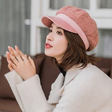 HT2810 Толстая теплая женская зимняя шапка, одноцветная восьмиугольная кепка Newsboy, женский берберский флисовый берет, шапка, женские береты, шапка художника