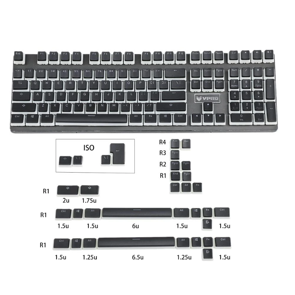 YMDK Bianco Nero Pudding Tedesco ISO QWERTZ Double Shot PBT Shine Through Keycap Profilo OEM personalizzato Keycaps per interruttori MX Tastiera Meccanica