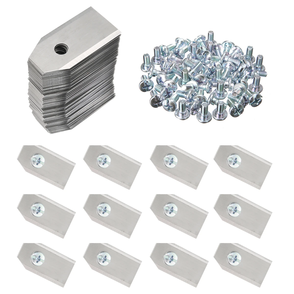 

60pcs Titanium Coated Lawnmower Blade Replacement Blade with Screws Garden Lawn Mower Parts 35x18x0.75mm