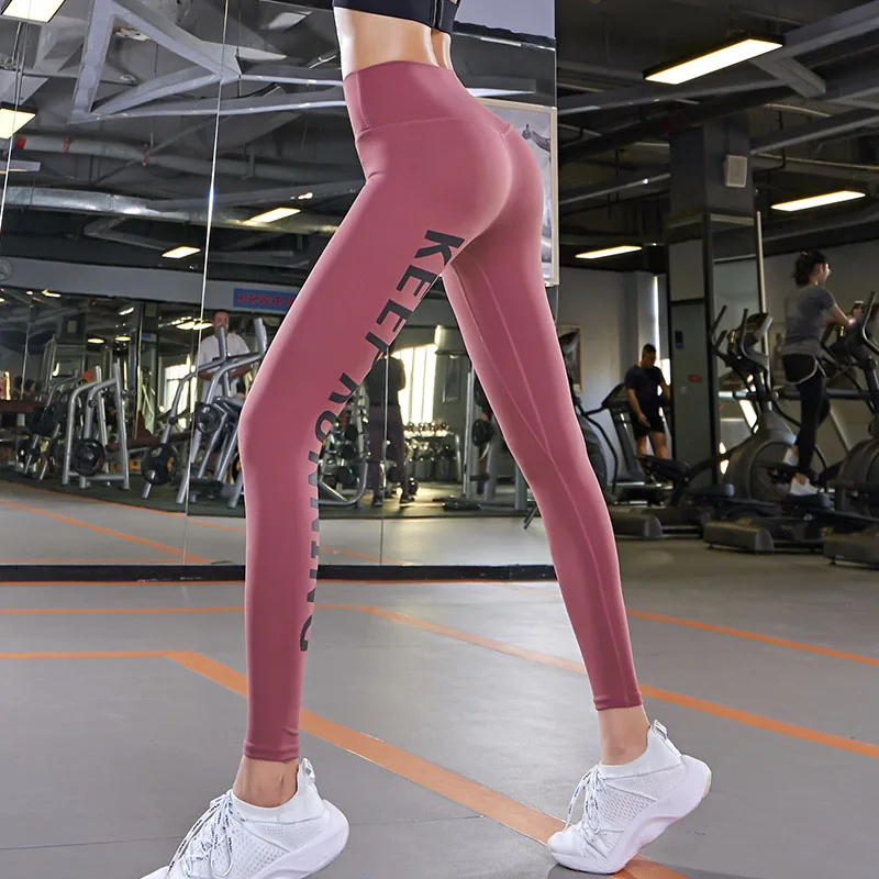 Штаны для йоги с высокой талией, женские компрессионные штаны, пуш-ап, спортивные Леггинсы, колготки для фитнеса, бега, бега, спортзала - Цвет: Розовый