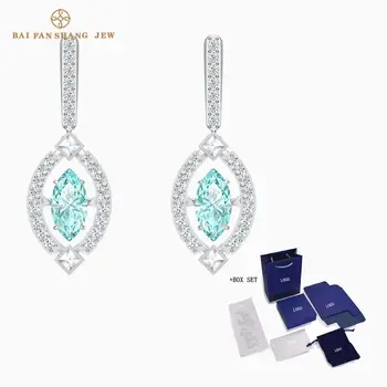 

2020 fashion jewelry SWA new SPARKLING DANCE pierced earrings shape fresh tone ice blue platinum gold chain female luxury jewelr