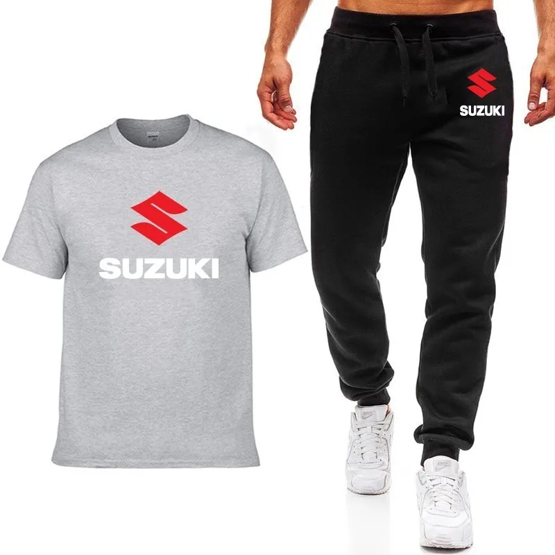 light grey Популярные летние мужские футболки с логотипом SUZUKI, Повседневная хлопковая футболка с коротким рукавом высокого качества, штаны, мужская одежда - Цвет: light grey