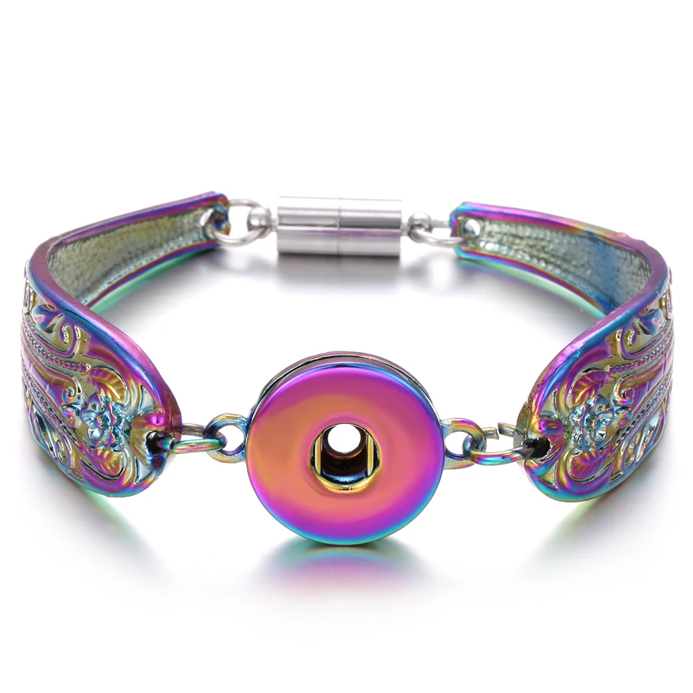 Snap Jewelry Bracelet Magnet Bohemian Watches Women Jewelry Colorful Pulseras New Vintage 18mm Metal Snap Button Bracelet - Окраска металла: 24