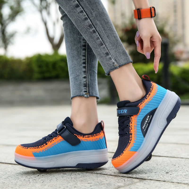 Vervormd Schoenen Zwaailichten Kinderen Tweewielige Onzichtbare Jongens  Student Roller Schoenen Meisjes Krimpbare Heelys Oplaadbare|Skate Schoenen|  - AliExpress