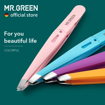 MR.GREEN Eyebrow Tweezer Colorful Hair Beauty Fine Hairs Puller Stainless Steel Slanted Eye Brow Clips Removal Makeup Tools