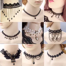 Горячие сексуальные Чокеры в готическом стиле жемчужное черно-белое кружевное ожерелье с бусинами колье винтажное женское свадебное ювелирное изделие оптом