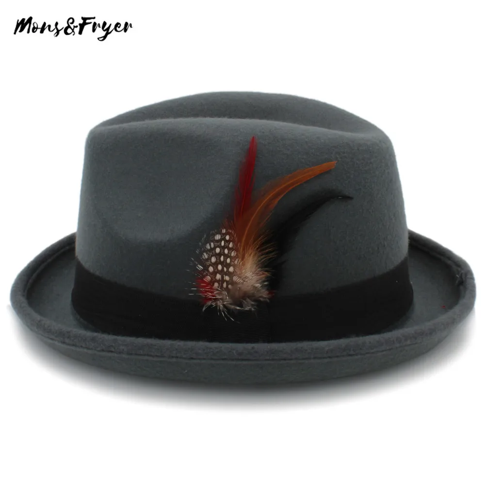 Женская и мужская фетровая шапка Fedora для леди зимняя Осенняя шерстяная шляпа с
