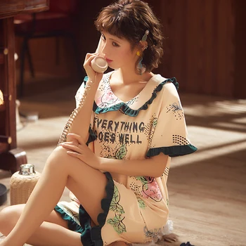 

Spring Summer Pajamas Suit for women Cute letter Casual Home Clothes Femme Cotton Sleepwear set Ladies Underwear Pyjamas M-XXL