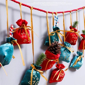 

2020 Christmas Tree New Year Decor Bronzing Drawstring Bag Pull Flag Window Layout Storage Package