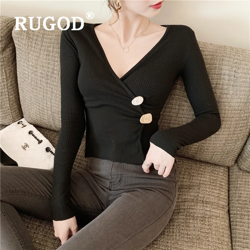 RUGOD, корейский стиль, неровный сексуальный топ, женская одежда,, трикотаж, одноцветные, элегантные Джемперы, повседневные, облегающие, женские свитера