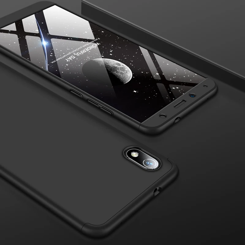 360 градусов чехол для Xiaomi mi Pocophone F1 красный mi 7A 6A Note 4X Prime чехол 3 в 1 Жесткий PC защитный матовый чехол - Цвет: Черный