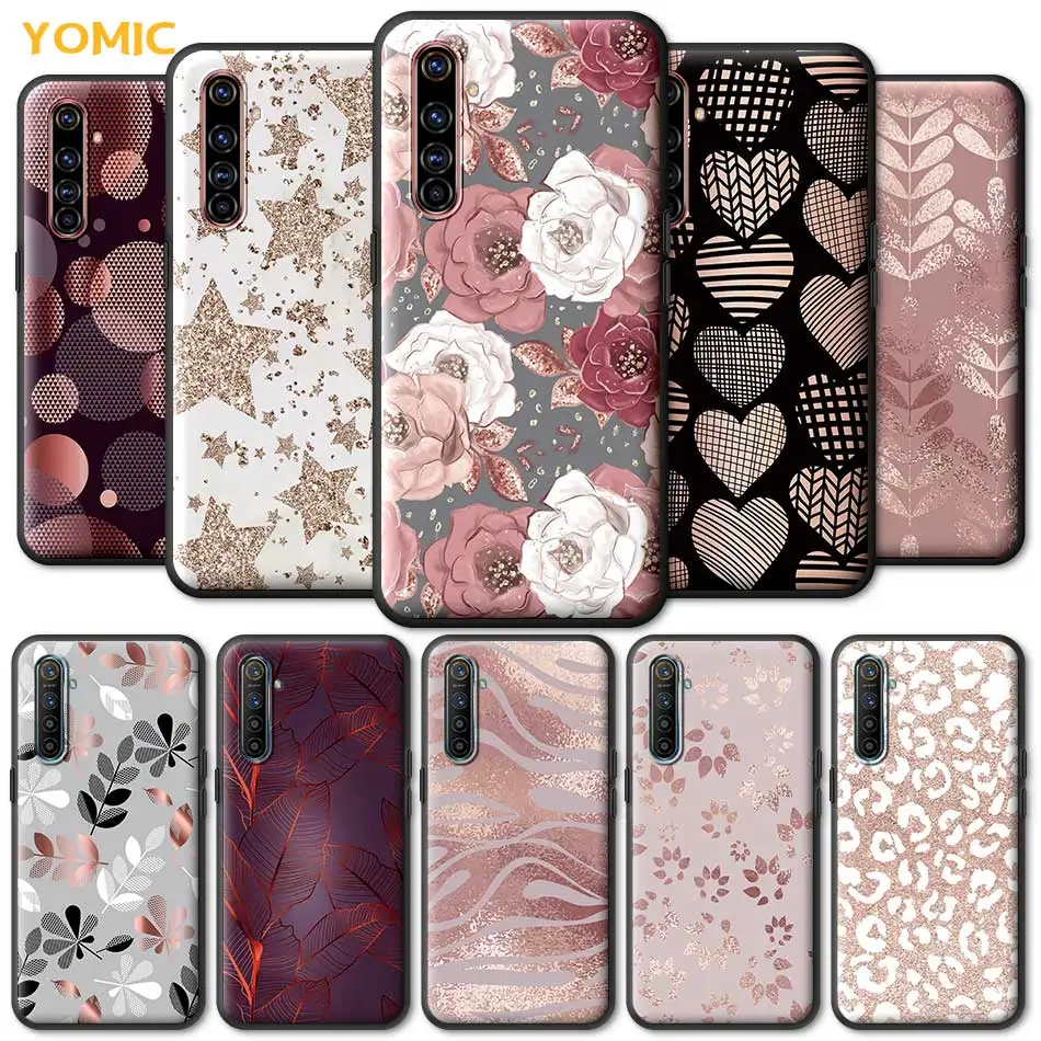 Текстурный чехол с золотыми листьями для Realme C3 6 XT 5 7 X50 C11 C15 7i Q2 C3i X7 Pro черный мягкий