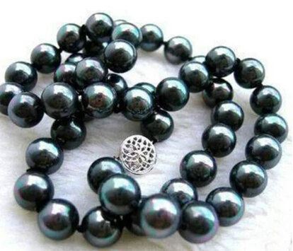 817 10mm black south sea shell pearl round beads necklace 18"