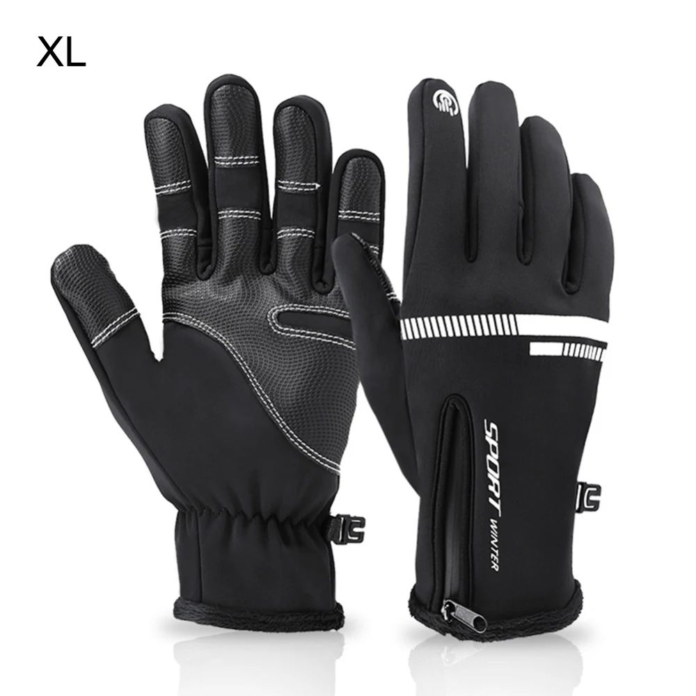 Black XL Перчатки для велоспорта на открытом воздухе из искусственной кожи универсальные ветрозащитные перчатки на полный палец водонепроницаемые лыжные плюс бархатные перчатки Зимние Новое поступление - Цвет: Black XL