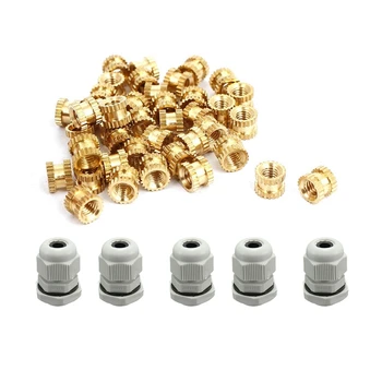 

40 Pcs M3 x 4mm x 5mm Bushing Threaded Brass Fluted Insert Bound Nuts & 5x 16mm Cable Compression Glands M16 IP68 White