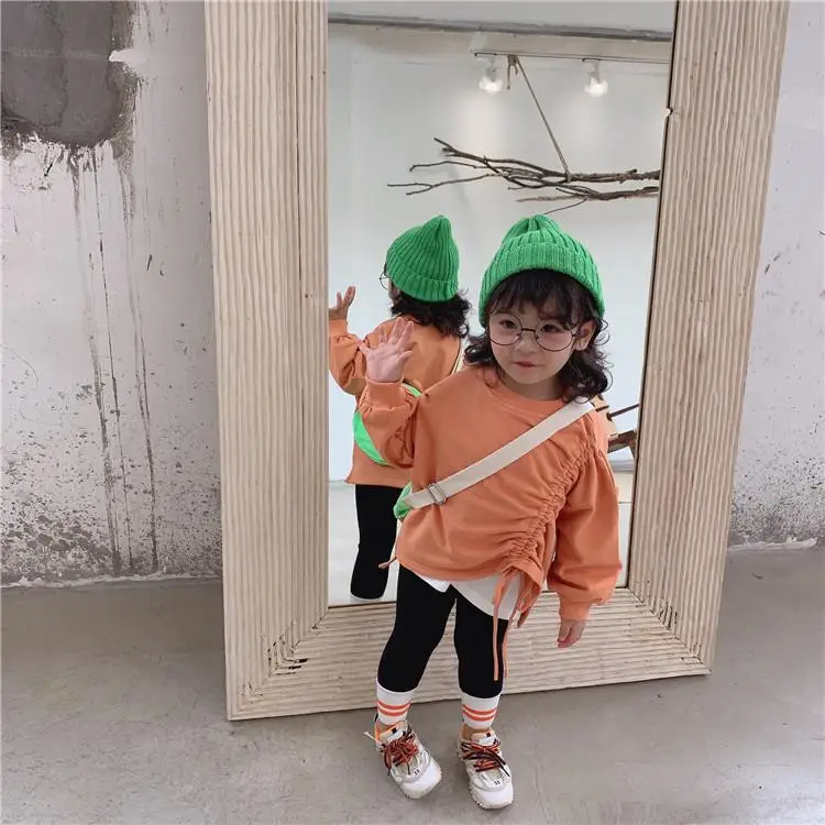 1865 Autumn New Korean Pure Color Loose Boys And Girls Sweatershirt Pullover T Shirt Long Sleeve Top Wear Kids Sweatershirt - Цвет: Оранжевый