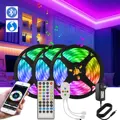 Светодиодные лампы 12 В RGB 5050 SMD 2835, Светодиодная лента с диодами, музыкальная синхронная светодиодная смарт-лента с изменением цвета, Bluetooth-управление для украшения комнаты - фото