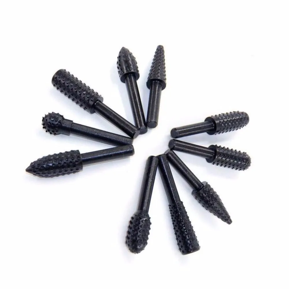10pcs/set Coarse-tooth Carbide Tungsten Steel Single-cut Rotary Files Metal Grinding Woodworking Tools Carving Head