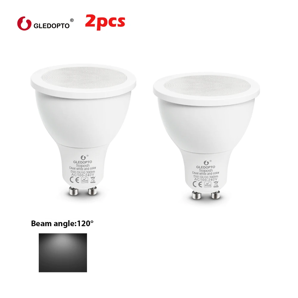 Zigbee RGB+ CCT 5 Вт GU10 умный Светодиодный точечный светильник умный дом AC100-240V изменение цвета светодиодный двойной белый светильник - Комплект: 2pcs Beam angle 120